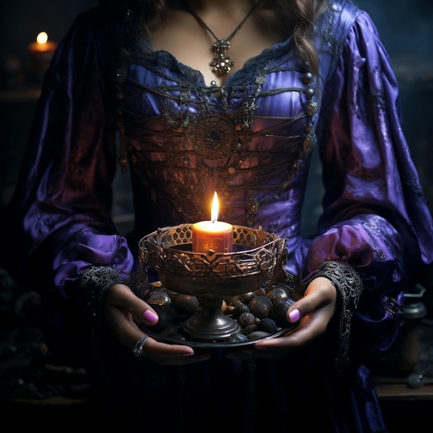 Wie eine Frau ihre Hand zu Kerzen hält, hat sie eine Kerze.