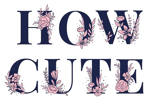 Wie süß png text girly blume Schriftart Typografie