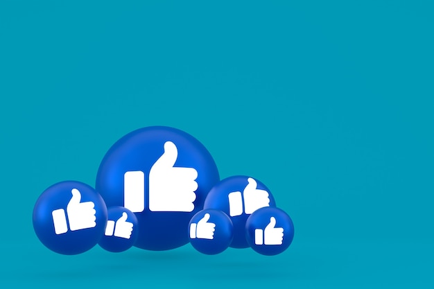 Wie Symbol Facebook Reaktionen Emoji 3d rendern, Social Media Ballon Symbol auf blauem Hintergrund