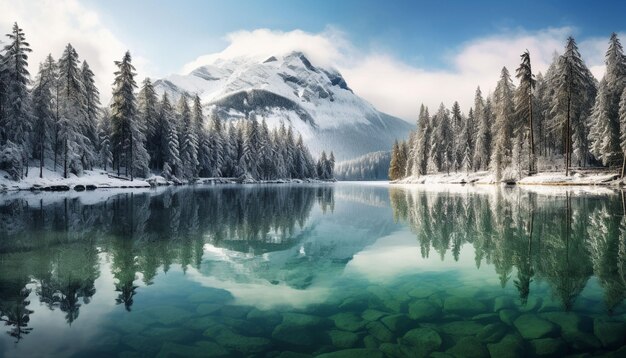 Wiederbelebung der Kiefern im Eibsee im Winter