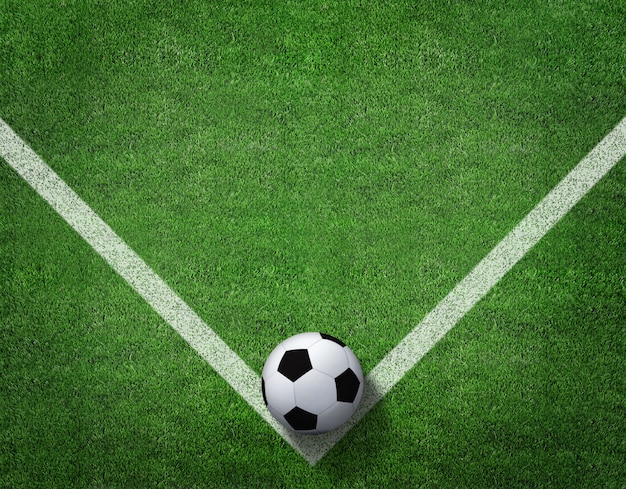 Wiedergabe 3d des Fußballs mit Linie auf Fußballplatz.