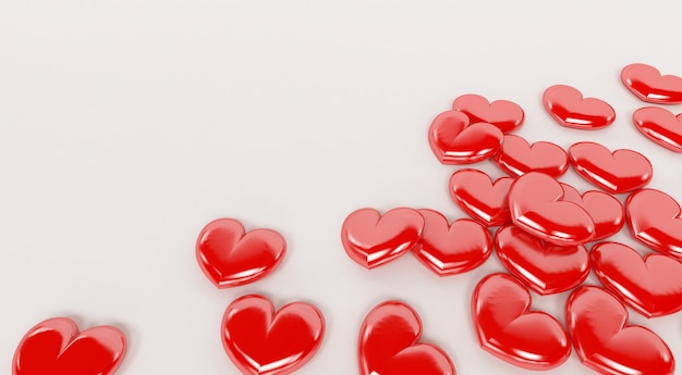 Wiedergabe 3D von roten Valentinsgrußherzen lokalisiert auf einem weißen Hintergrund. Valentinstag