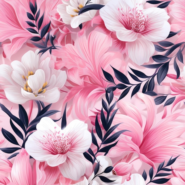 Wiederholtes Muster aus rosa Herzlilienblüten und Blättern mit rosa Blütenblättern als Hintergrund