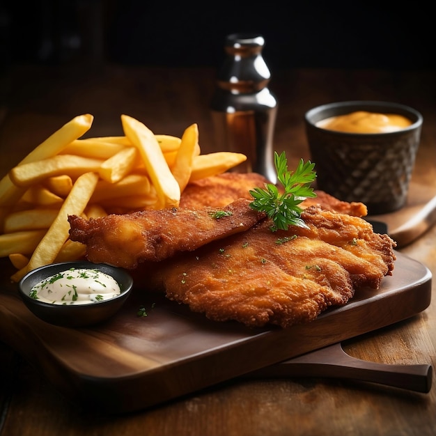 Wiener Schnitzel com batatas fritas para um jantar incrível