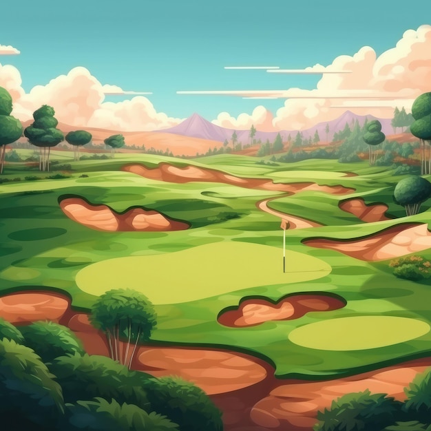 Wiew eines Golfplatzes, als wäre es ein Bild eines echten Golfplatzes mit einer schönen generativen Golf-KI