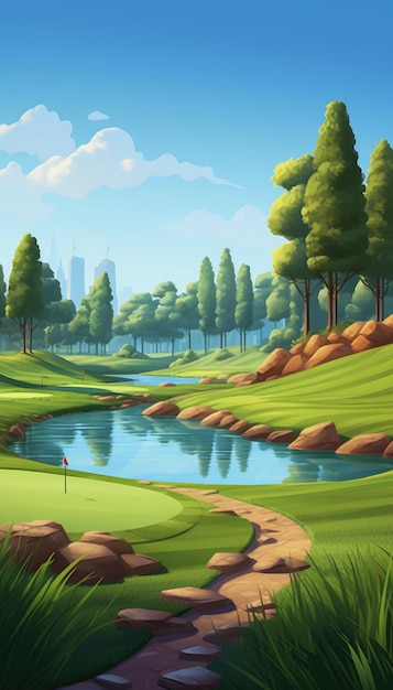 Foto wiew eines golfplatzes, als wäre es ein bild eines echten golfplatzes mit einer schönen generativen golf-ki