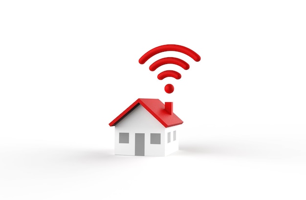 Wifi y el icono de la casa aislado en la representación 3D de fondo blanco