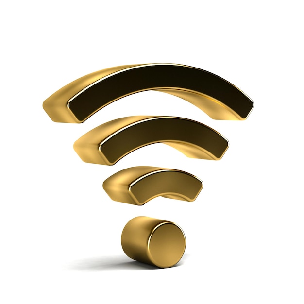 Wifi inalámbrico 3D Render aislado concepto de lujo dorado