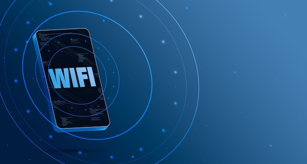 Wifi-Logo am Telefon mit technologischem Display, intelligentes 3D-Rendering