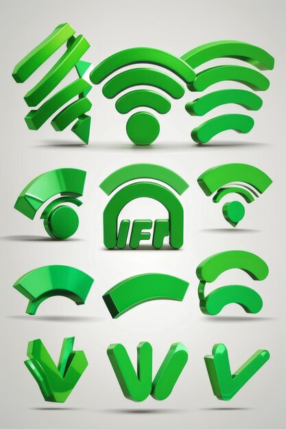 Wifi logo vectorgreen color pegatinas vectoriales 3d set vector de fondo blanco para presentación