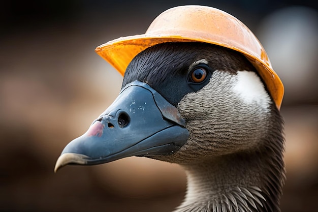 Wild Goose trabajando duro de cerca de un trabajador de la construcción en casco de seguridad AI generativa