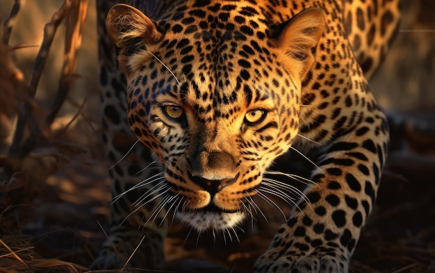 Wild Stalker GoldenEyed Leopard auf der Pirsch Generative KI