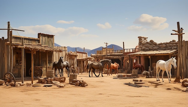 Wild West-Cowboy-Pferde Diorama 3D-Modell