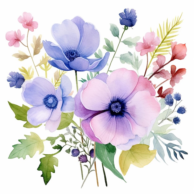 Wildblumen-Clipart der Aquarellmalerei