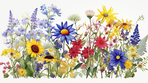 Wildblumen-Illustration auf weißem, isoliertem Hintergrund