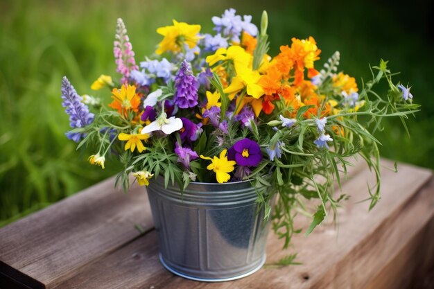 Wildblumen in einem galvanisierten Stahlbecken