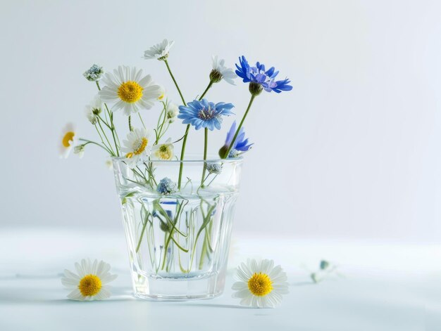 Wildblumen in einer Glasvase auf weißem Hintergrund