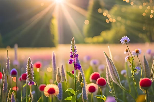 Foto wilde blumen im sonnenuntergang