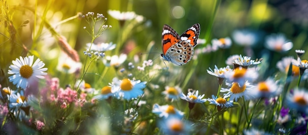 Wilde Blumen und Schmetterlinge Generative KI