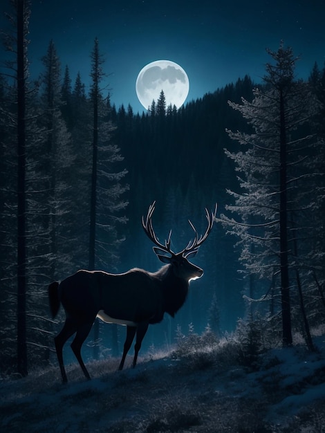 wilde Elch-Wildnis im Wald Mond in der Nacht