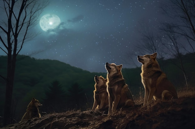Wilde Wölfe, die dem Mond Serenaden spielen