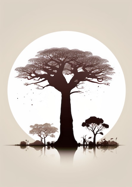 Foto wilder afrikanischer baobab-wald-silhouetten-realismus mit fantasy-elementen