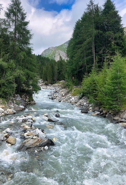 Wilder Fluss in der alpinen Natur der österreichischen Alpen