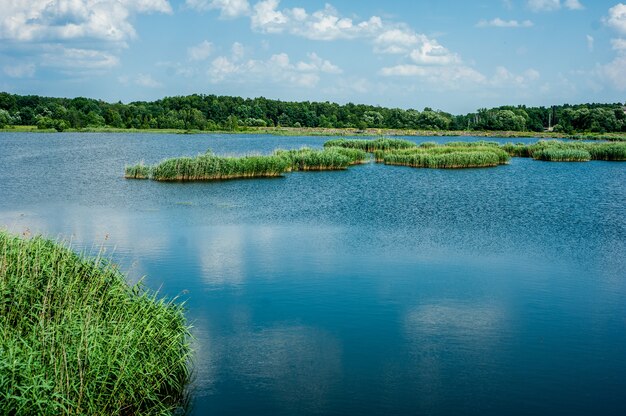 Wilder See im Sommer Blauer Himmel und Wolken