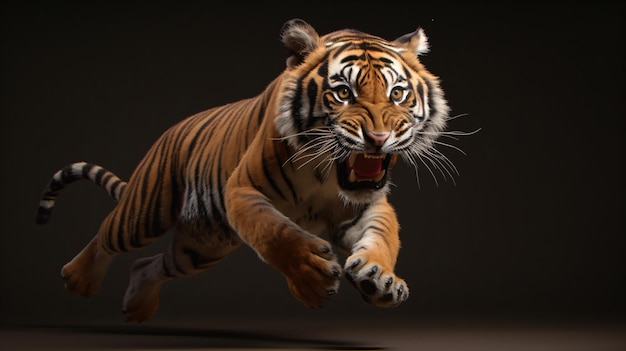 Wilder Tiger in Aktion, faszinierende Fotografie mit schwarzem Hintergrund