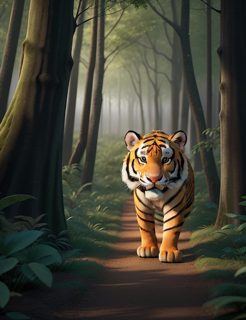 Wilder Tiger streift durch üppigen Wald AIGenerated