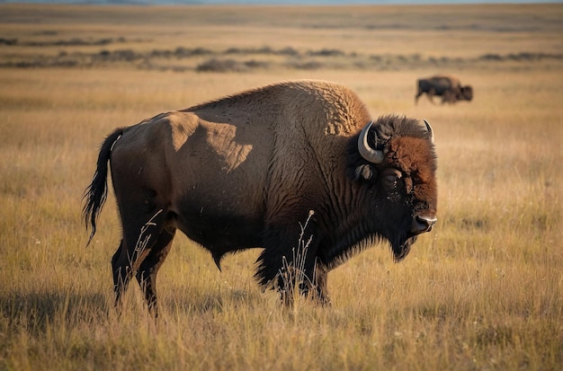 Wildes Bison weidet auf Präriewiesen Natur Hintergrundbild