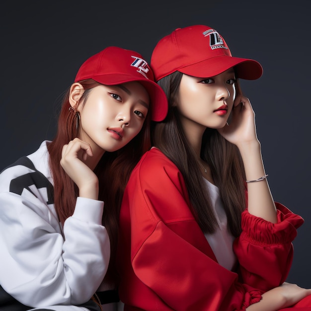 Wildes und modisches fesselndes K-Pop-Duo, das Streetwear-Chic präsentiert