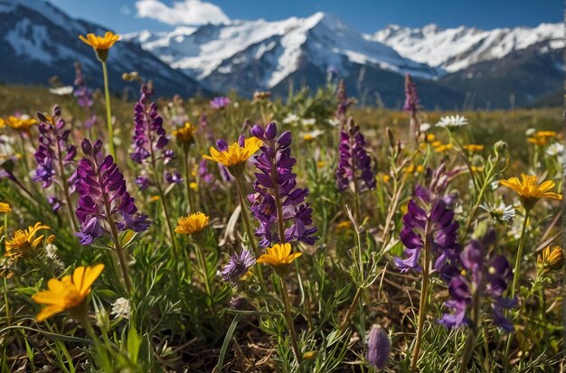 Foto wildfl contra un telón de fondo de nieve