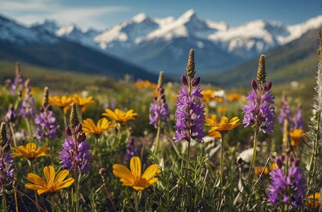 Foto wildfl contra un telón de fondo de nieve