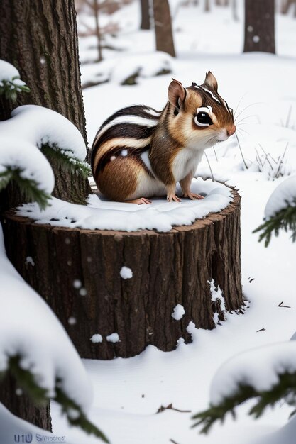 Wildtier-Eichhörnchen sucht im Winter in HD-Fotografie nach Nahrung in einem Baumloch im verschneiten Wald