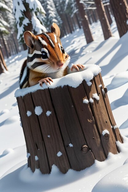 Wildtier-Eichhörnchen sucht im Winter in HD-Fotografie nach Nahrung in einem Baumloch im verschneiten Wald