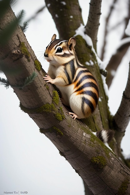 Wildtier-Eichhörnchen sucht im Winter in HD-Fotografie nach Nahrung in einem Baumloch im verschneiten Wald