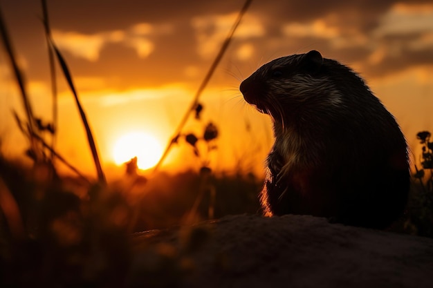 Wildtiersilhouette bei Sonnenuntergang generative ai