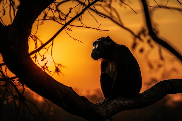 Wildtiersilhouette bei Sonnenuntergang generative ai