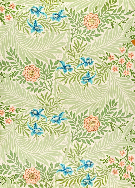 William Morris Larkspur (1874): el famoso patrón original de la Institución Smithsonian, mejorado digitalmente por Rawpixel.