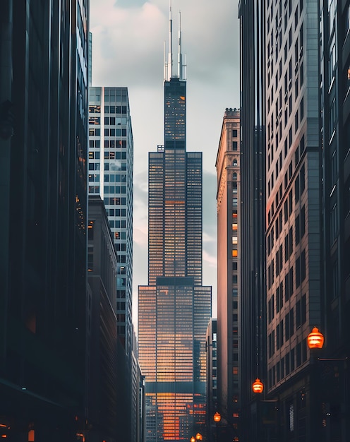 Foto willis tower arranha-céus arranha-céu de chicago edifício alto distrito financeiro