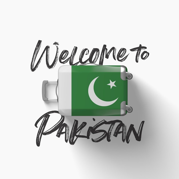 Willkommen bei der pakistanischen Nationalflagge auf einem Reisekoffer d