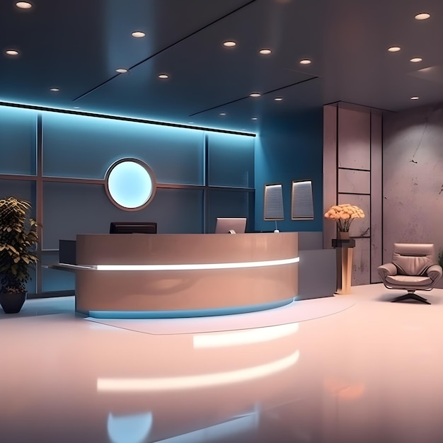 Willkommen in der Zukunft, die die Rezeption in moderne Büroräume für den trendigen Concierge-Mitarbeiter verwandelt