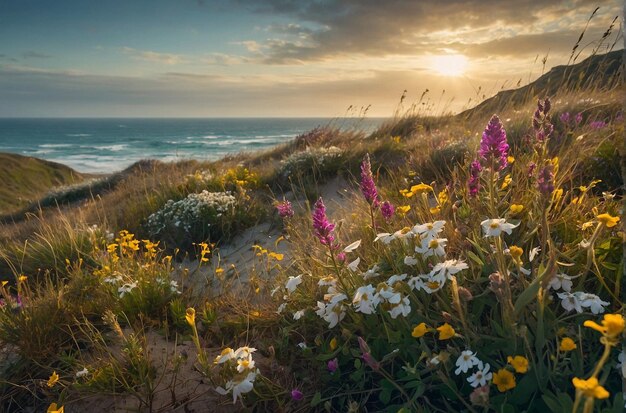 Windgeweihte Wunder Küstenwildblumen