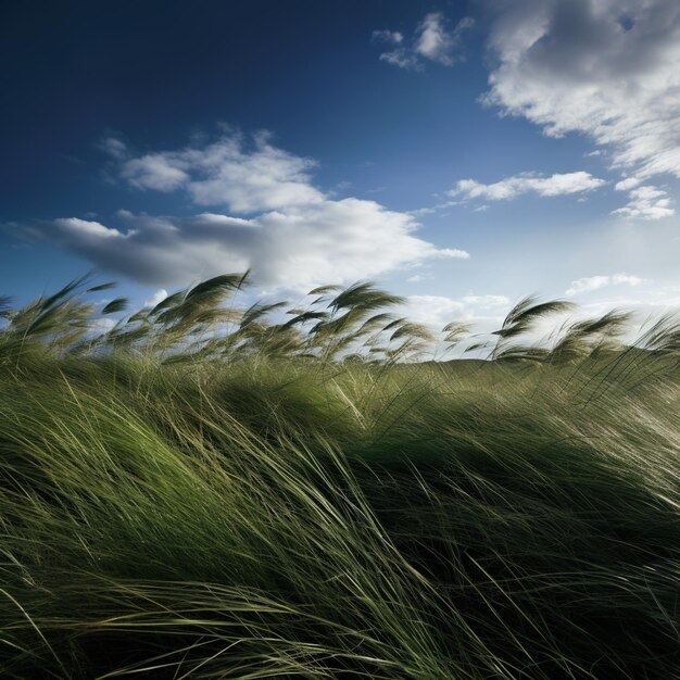 Windiges Feld von grünem Gras