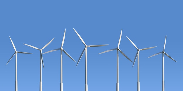 Foto windkraftanlage auf blauem himmelshintergrund 3d-rendering