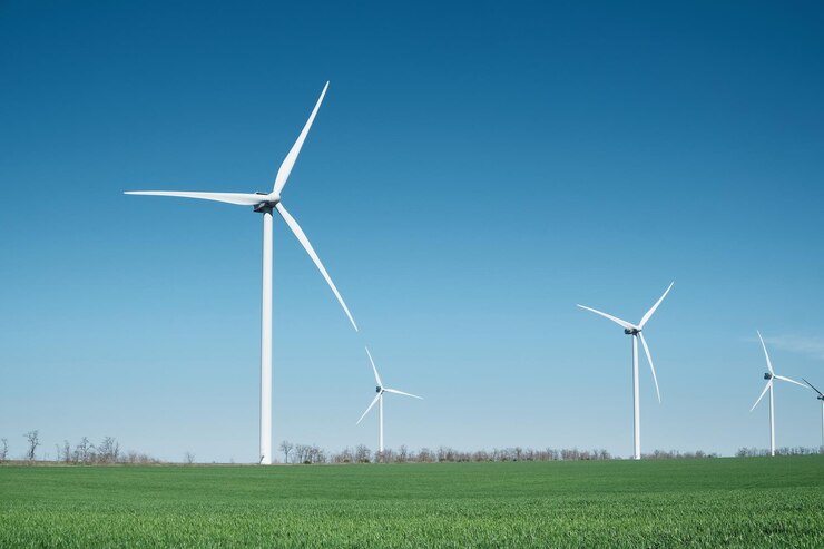 Windkraftanlage auf dem Feld Technologie und Innovation Grüne Energiezusammensetzung Windturbinen Industrielandschaft