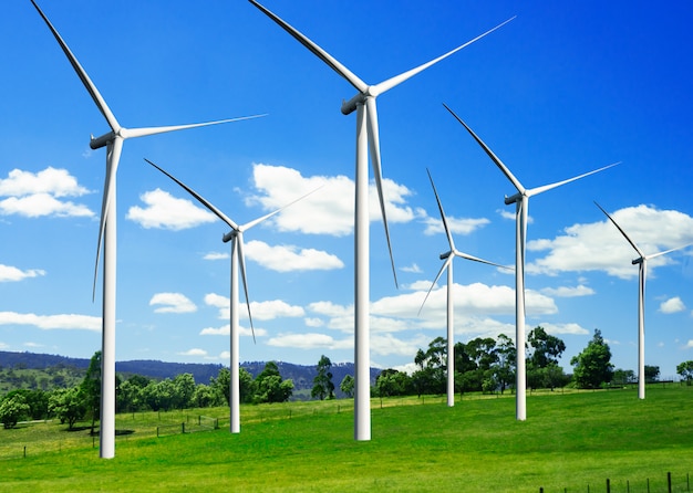 Windkraftanlagebauernhof in der schönen Naturlandschaft.