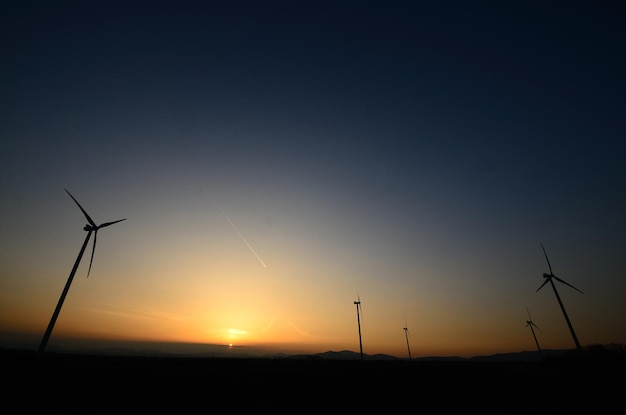 Windkraftanlagen im Sonnenuntergang