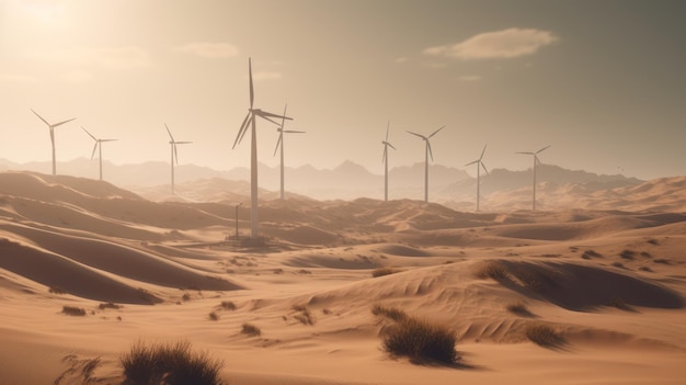 Windkraftanlagen im Wüstenkonzept für erneuerbare Energien Generative KI